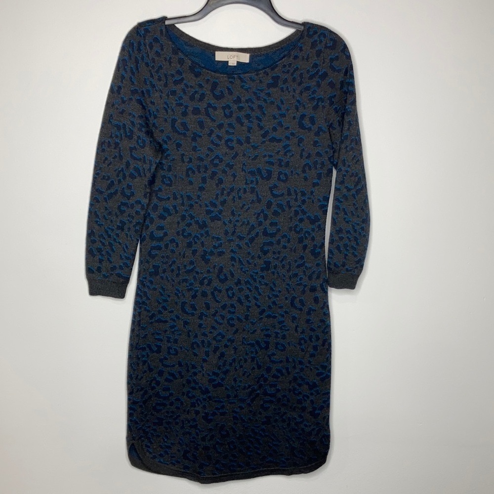 Loft wool blend sweater dress‎ animal Print size small